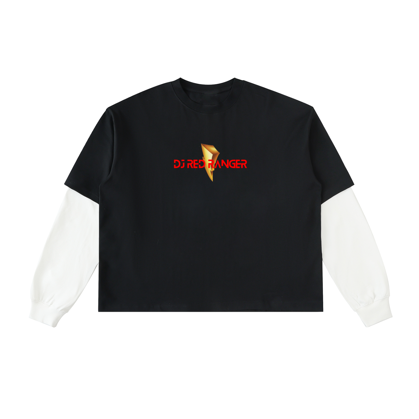 "Logo" - Layered Contrast Sleeve Cotton T-Shirt