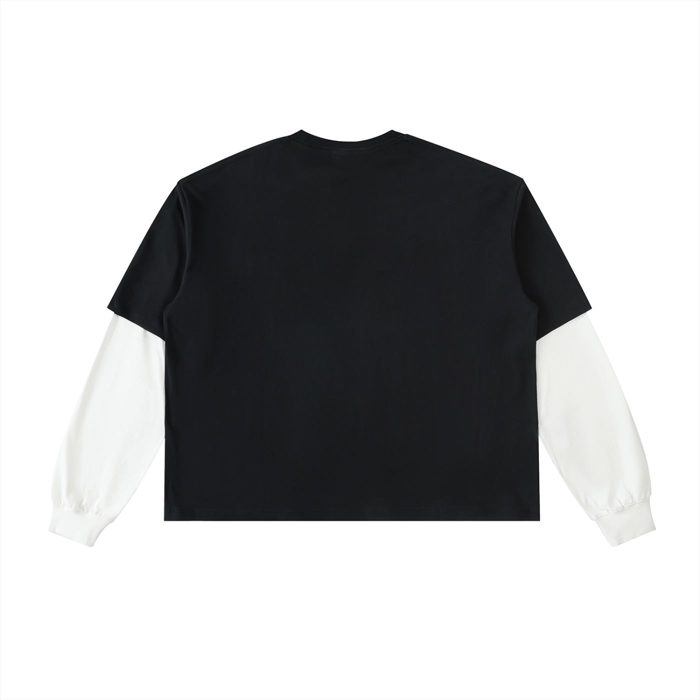 "Logo" - Layered Contrast Sleeve Cotton T-Shirt
