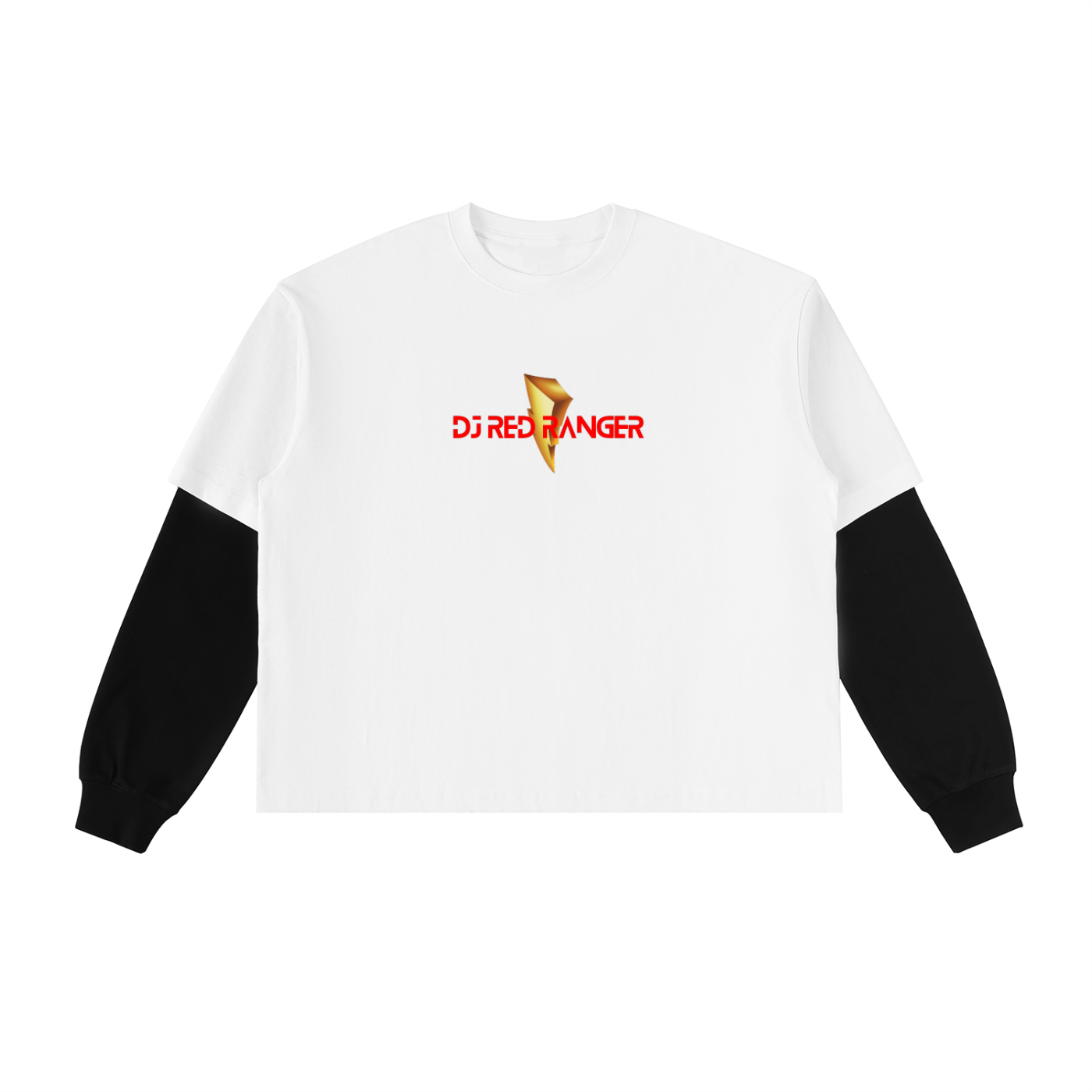 "Logo" - Layered Contrast Sleeve Cotton T-Shirt
