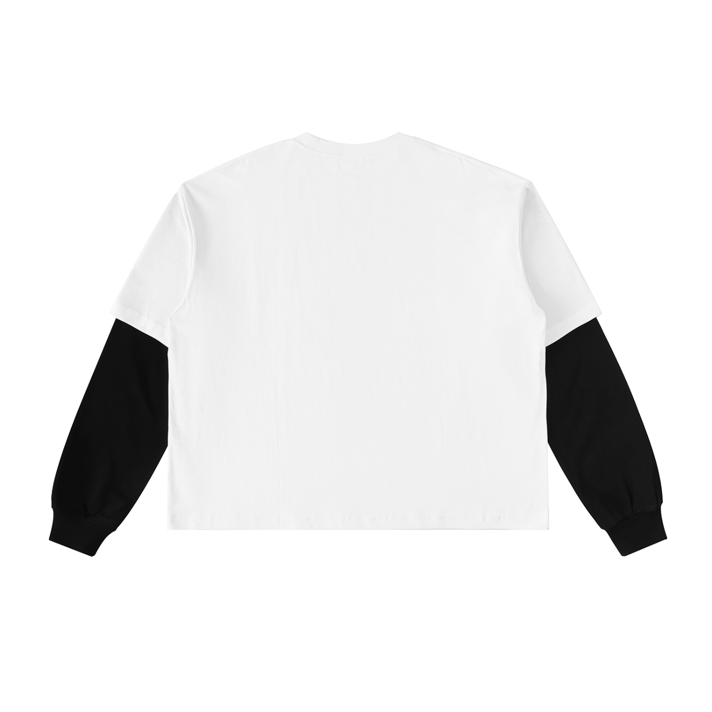 "Logo" - Layered Contrast Sleeve Cotton T-Shirt