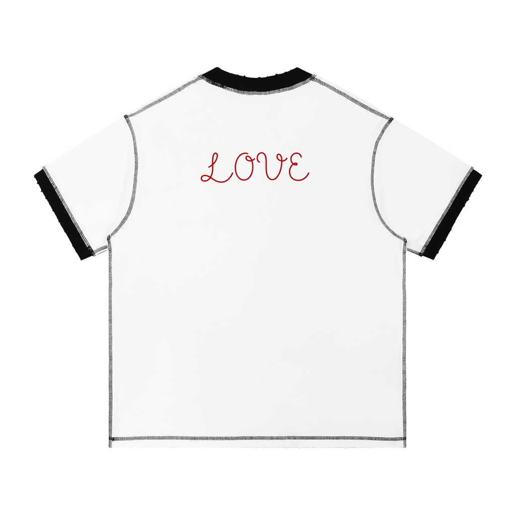 "Love" - Contrast-Stitched Cotton T-Shirt