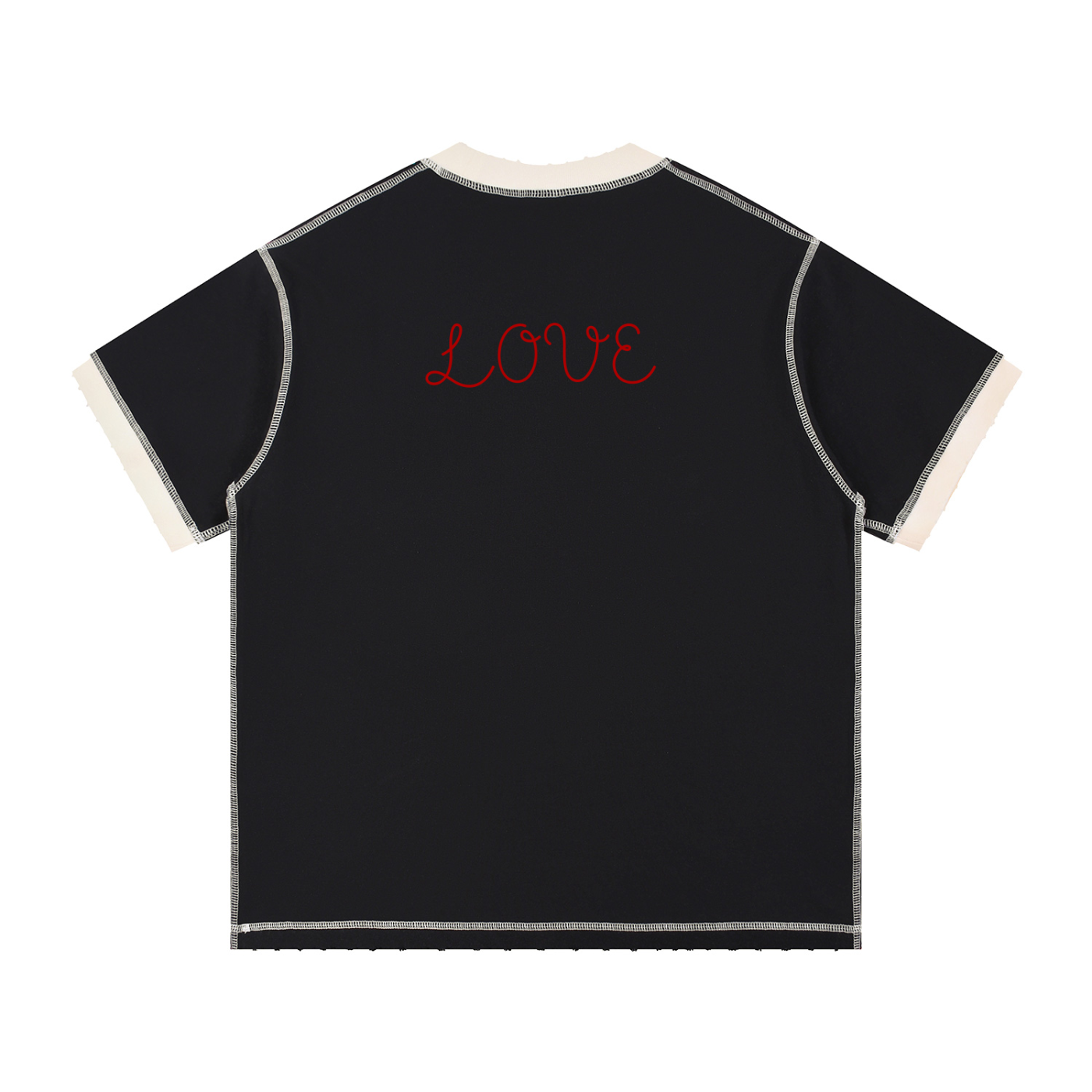 "Love" - Contrast-Stitched Cotton T-Shirt