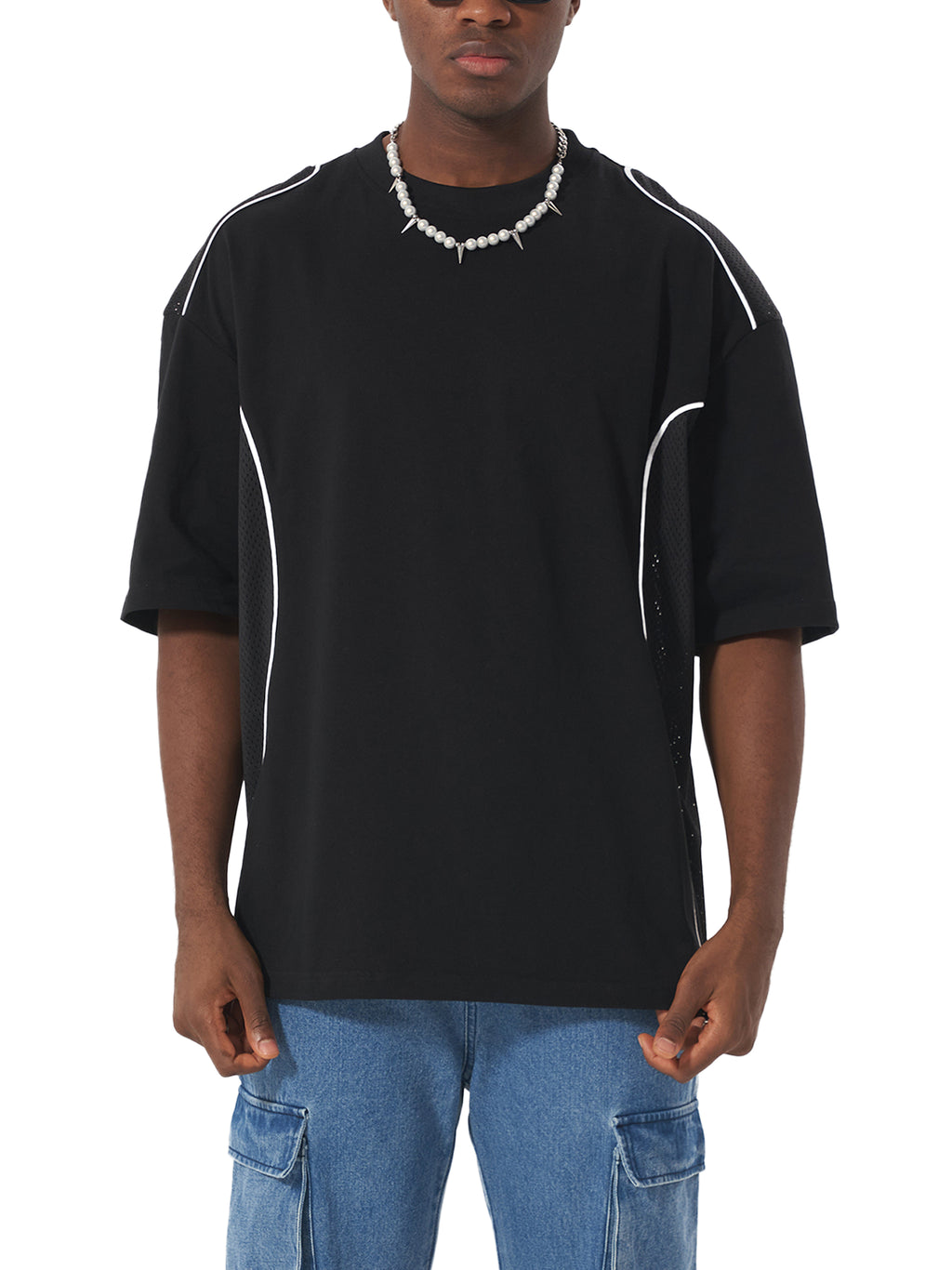 "Logo" - Contrast Piped Panel T-Shirt