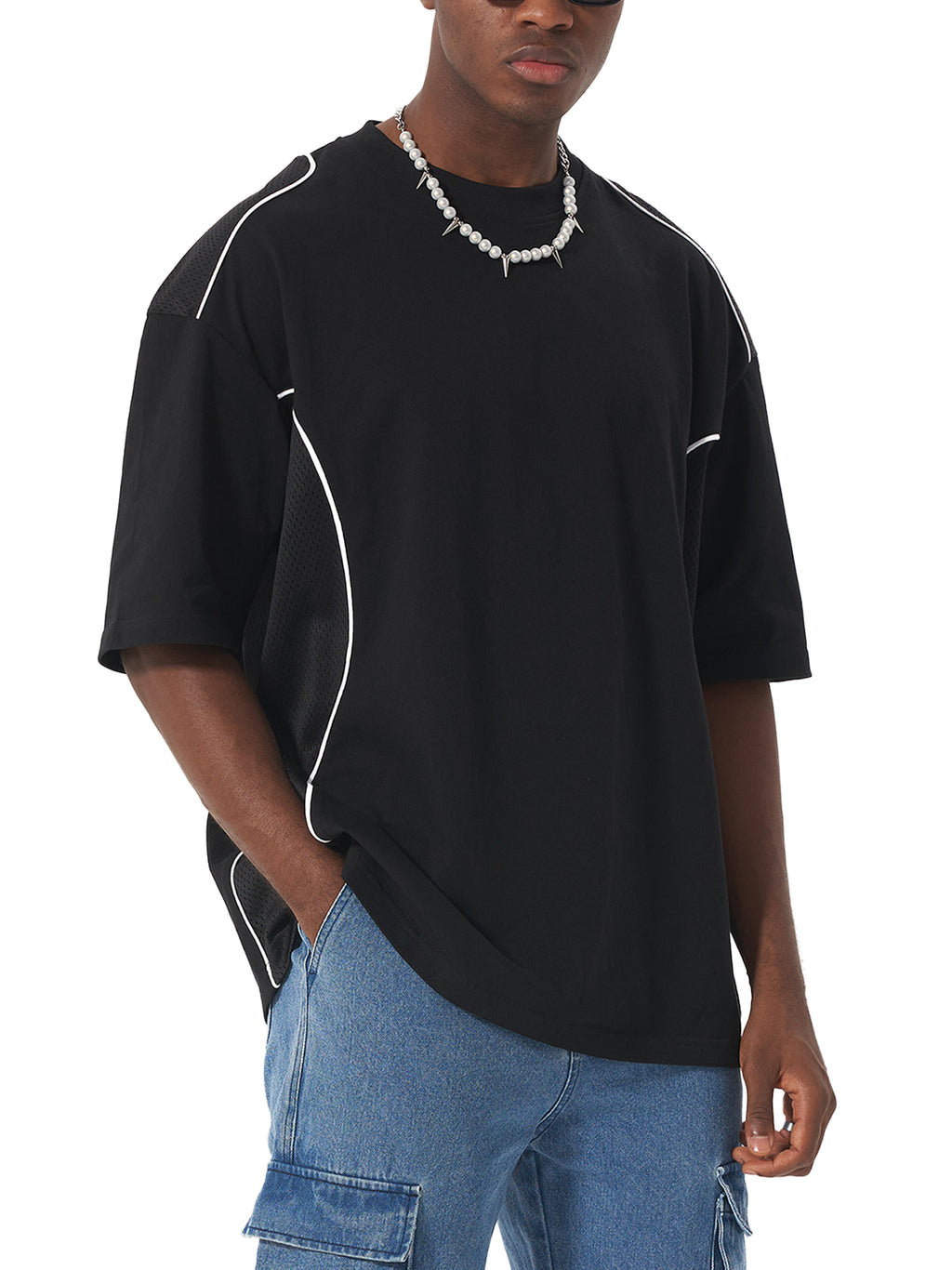 "Logo" - Contrast Piped Panel T-Shirt