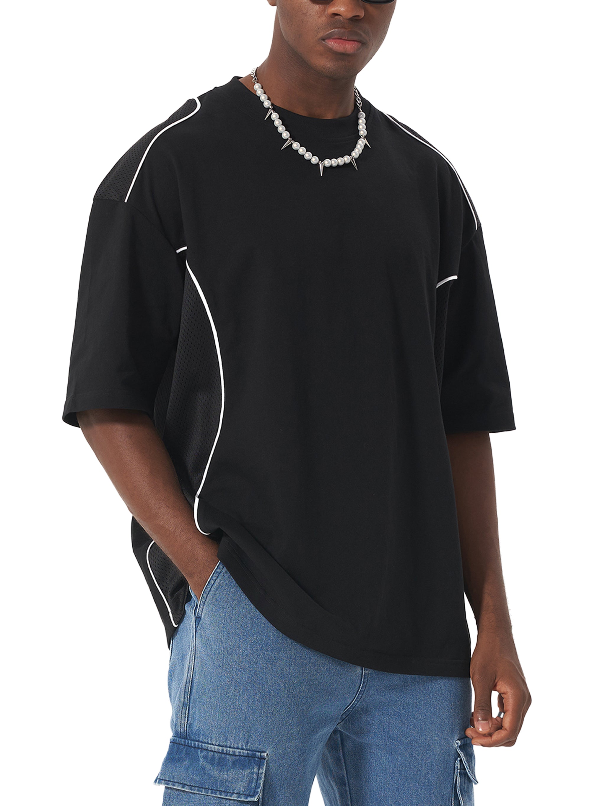 "Logo" - Contrast Piped Panel T-Shirt