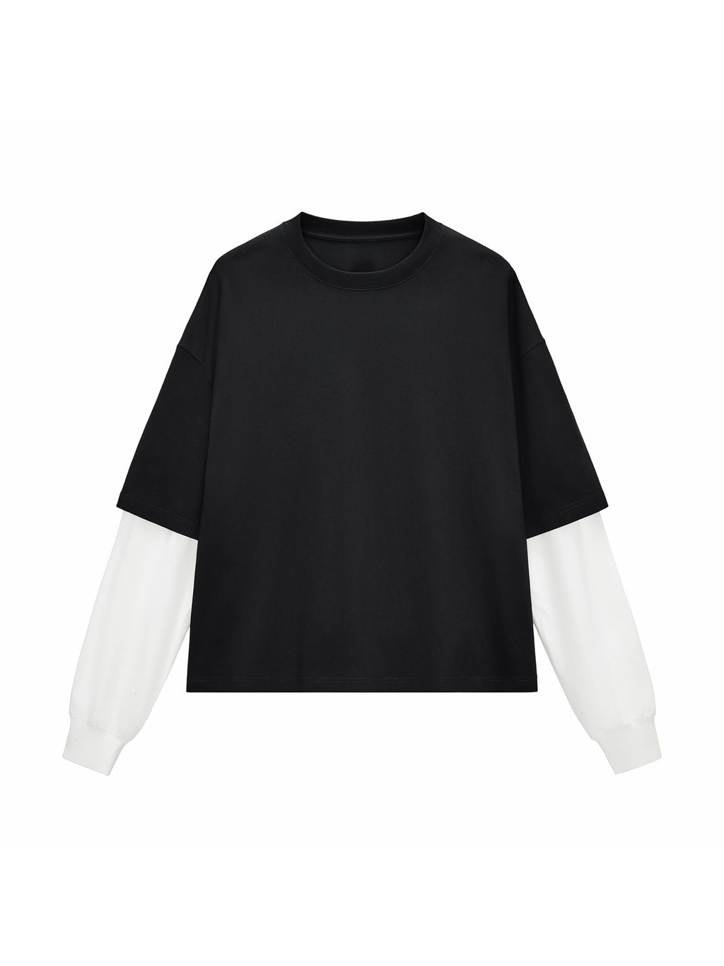 "Logo" - Layered Contrast Sleeve Cotton T-Shirt